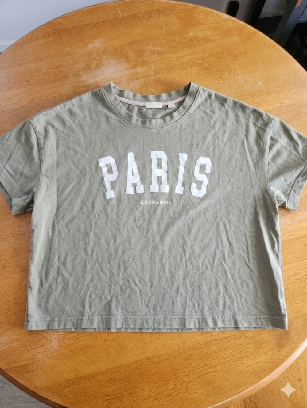 Scotch & Soda "Paris" Graphic T-Shirt Olive Sage Green Cream 100% Cotton XL